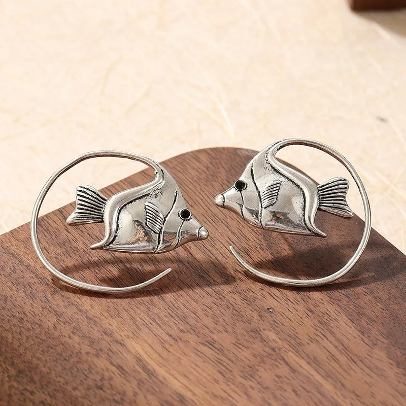 Cooper Alloy Fish Circle Dangle Earrings