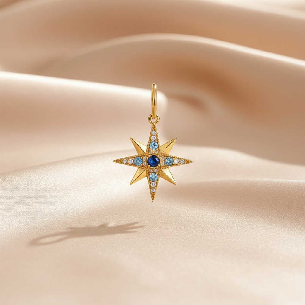 Gold Plated 925 Sterling Silver Cubic Zirconia Star Pendant Necklace