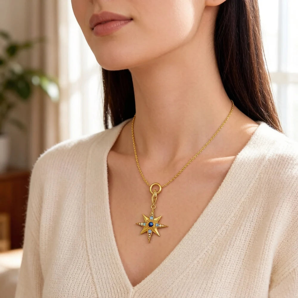 Gold Plated 925 Sterling Silver Cubic Zirconia Star Pendant Necklace