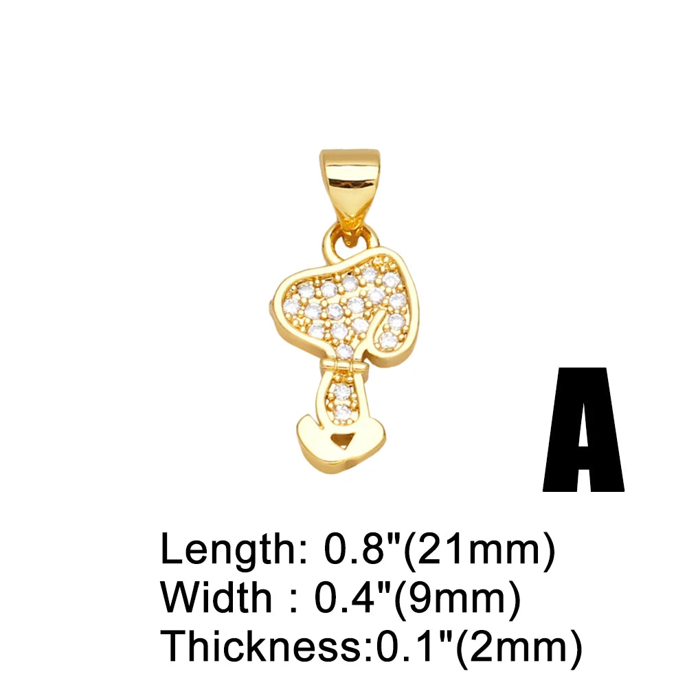 Mini Dog Theme Paw Pendant Gold Plated Brass with Cubic Zirconia Stones - Adorable, Precious