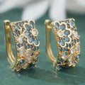 Retro Zircon Blue Flower Hoop Alloy Earrings