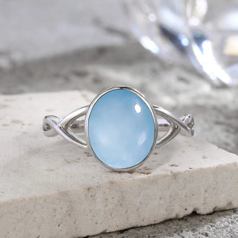 925 Sterling Silver Ring Natural 8-10mm Moonstone Ring