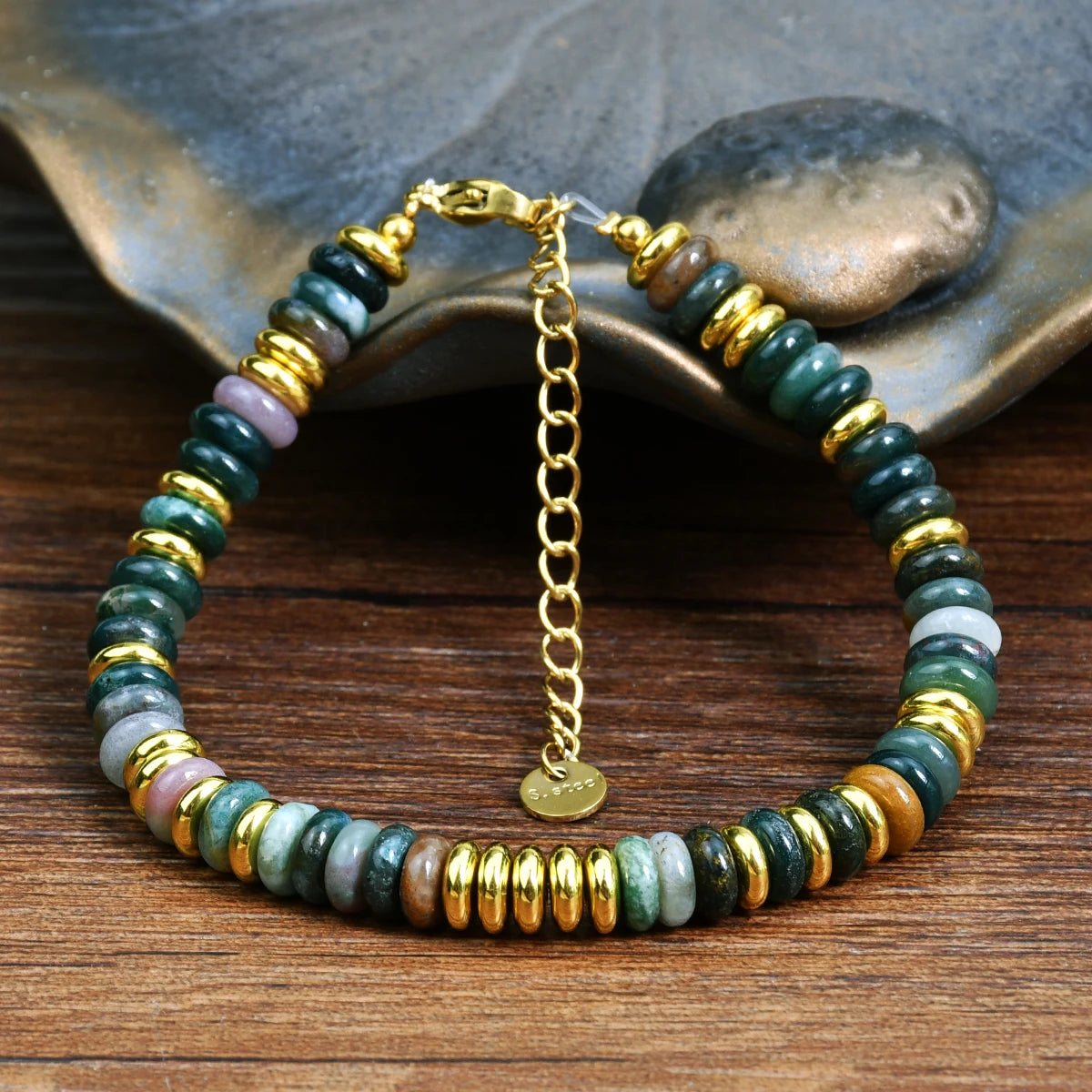 Natural Colorful Beaded Gemstones Boho Stainless Steel Bracelet