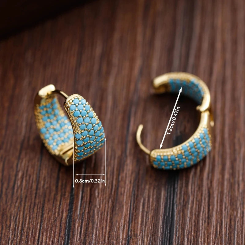 Bohemian Style Faux Turquoise Hoop Copper Earrings