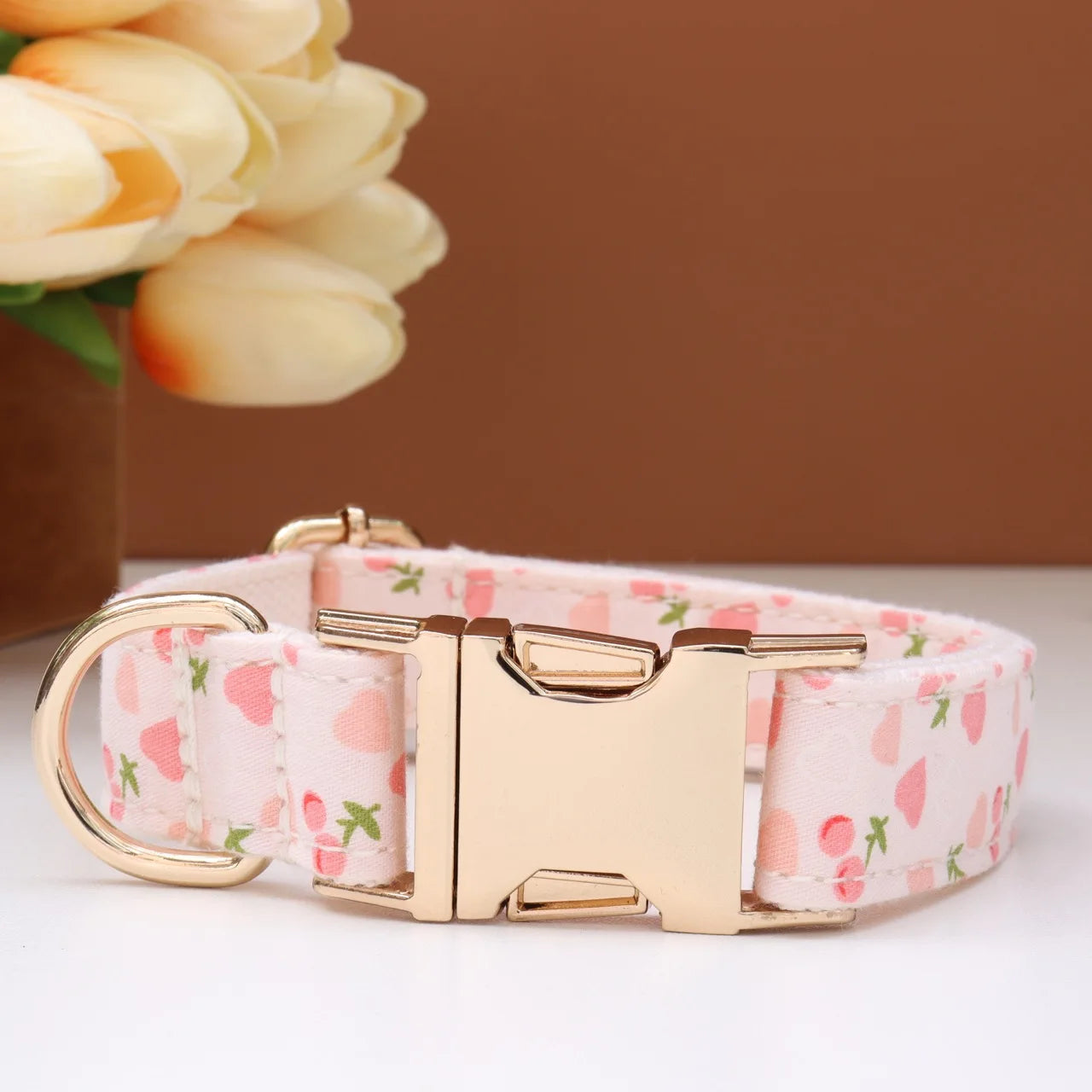 Elegant Fabric Customizable Dog Collar Set - Name Tag, Zinc Alloy Setting, Girly