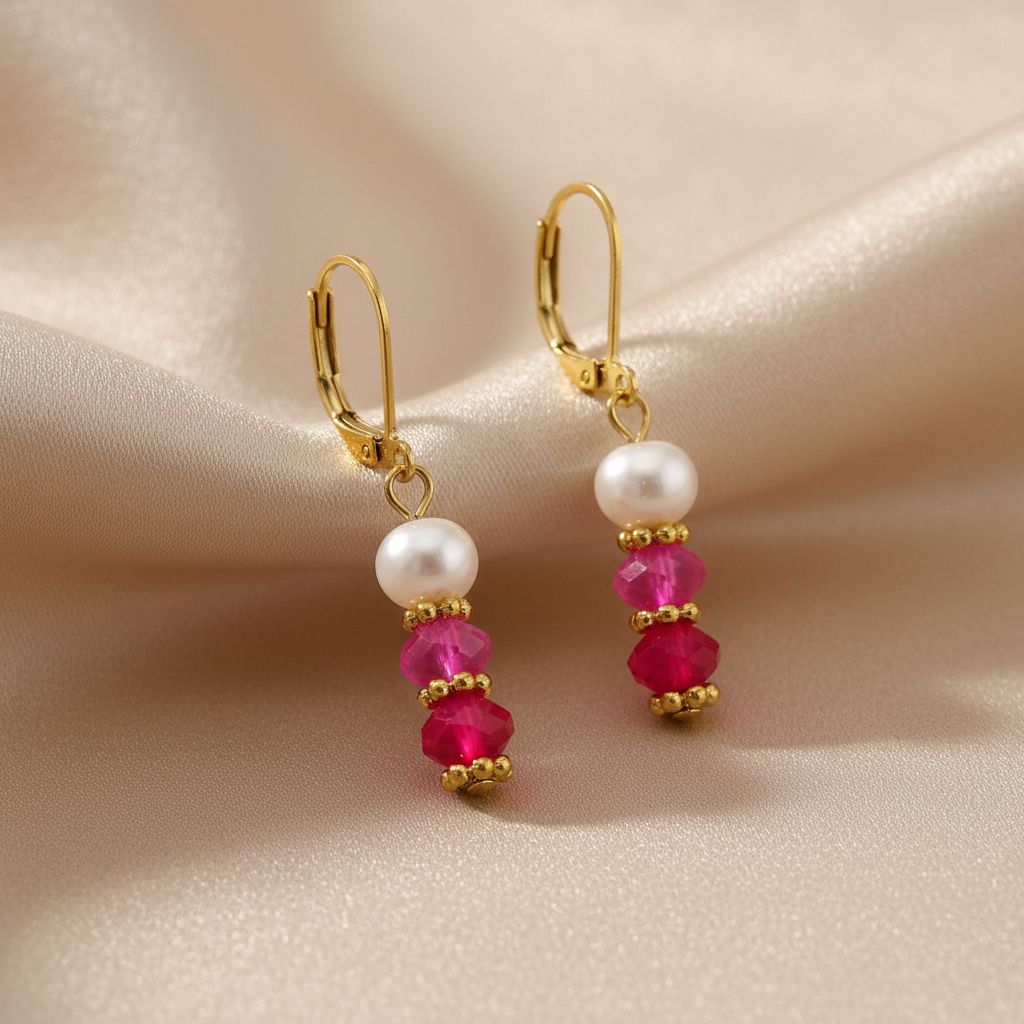 8 Colors! Freshwater Pearl Crystal Drop Earrings 18K Gold Plated