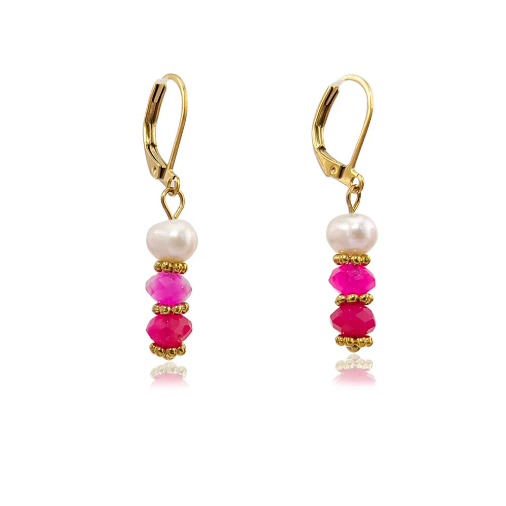 Fresh Water Pearl Crystal Drop Earrings 18K Gold Plated
