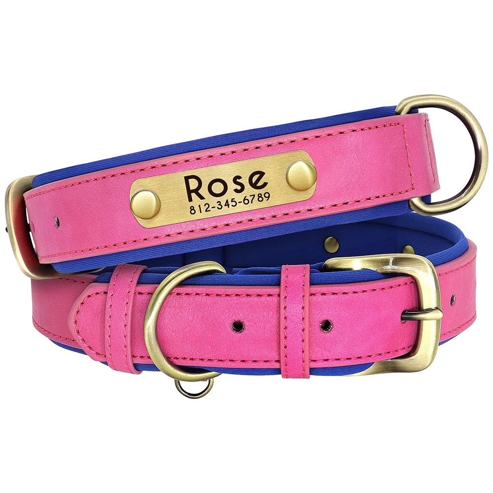 Quality Faux Leather Dog Collar Leash Set - Customize, Engrave, Name Tag