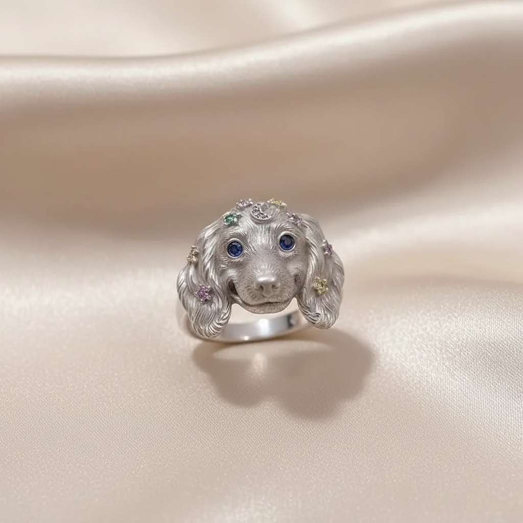 Zinc Alloy Dog Head Rings with Cubic Zirconia Stones - Various Breeds & Styles