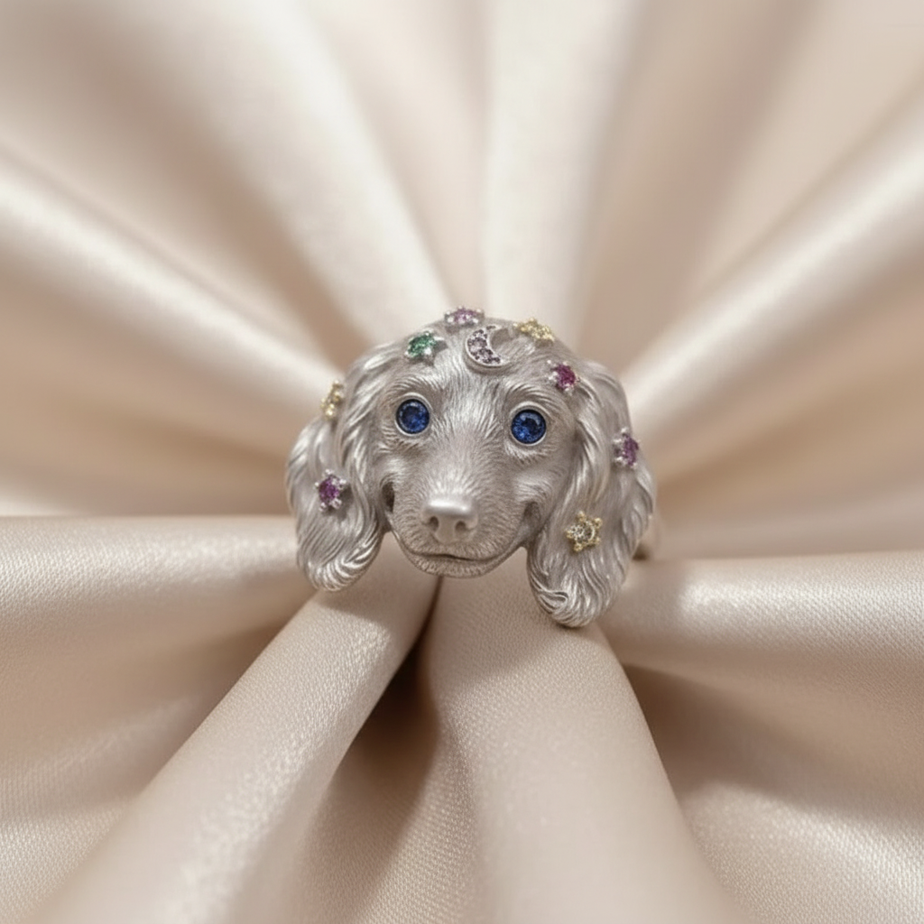 Zinc Alloy Dog Head Rings with Cubic Zirconia Stones - Various Breeds & Styles