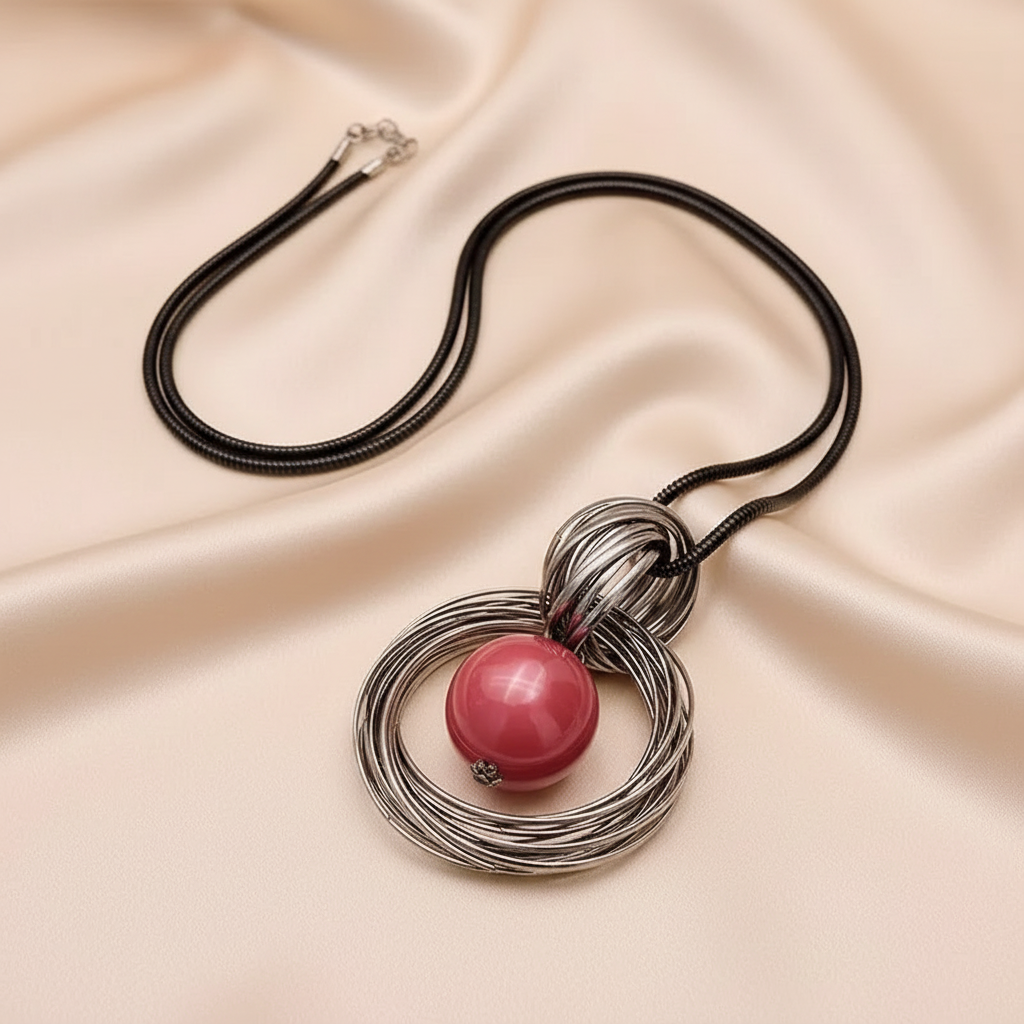 Pearl Ball Multi Layered Round Metal Pendant Long Gold-Plated Alloy Necklace