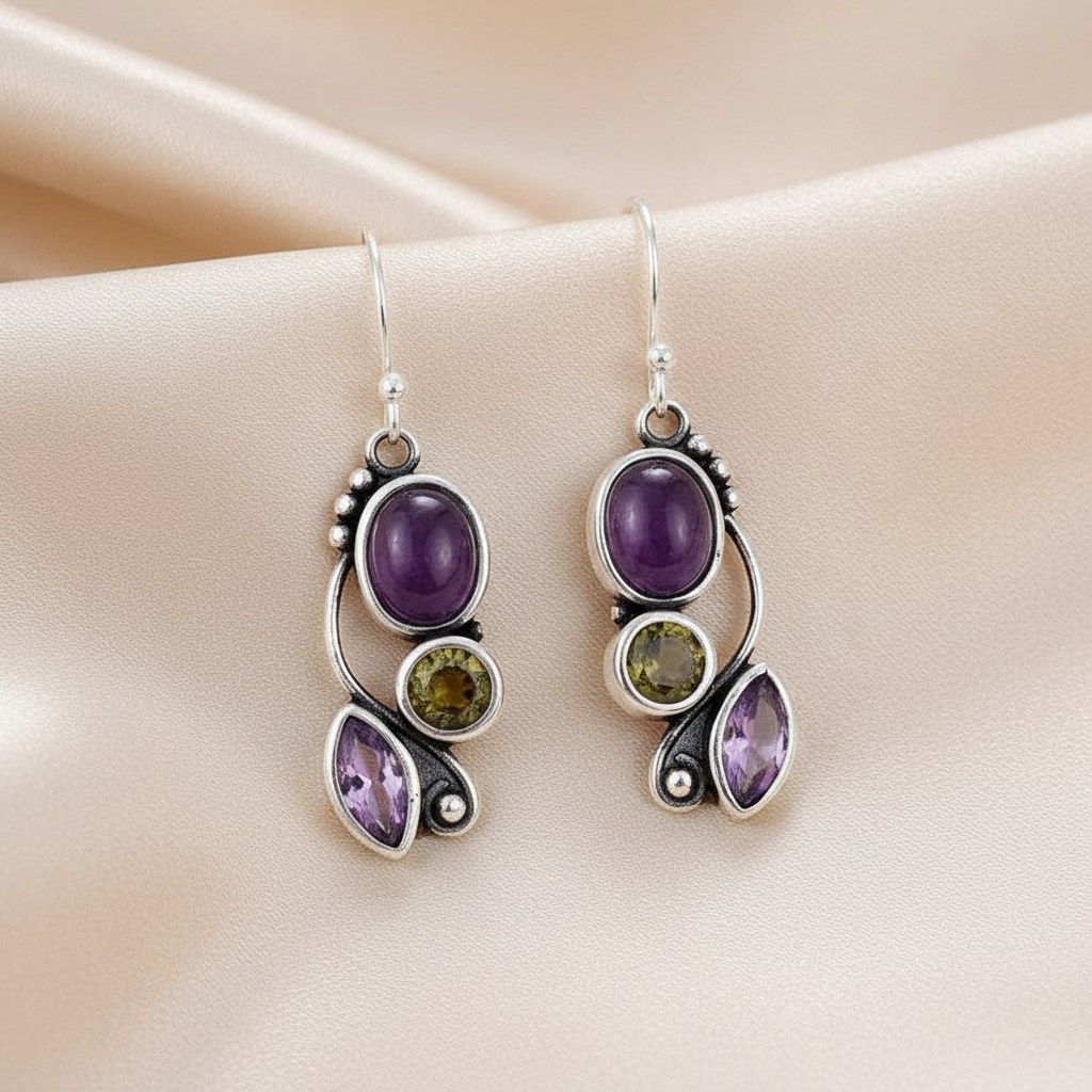Boho Moonstone Amethyst Dangle Alloy Earrings