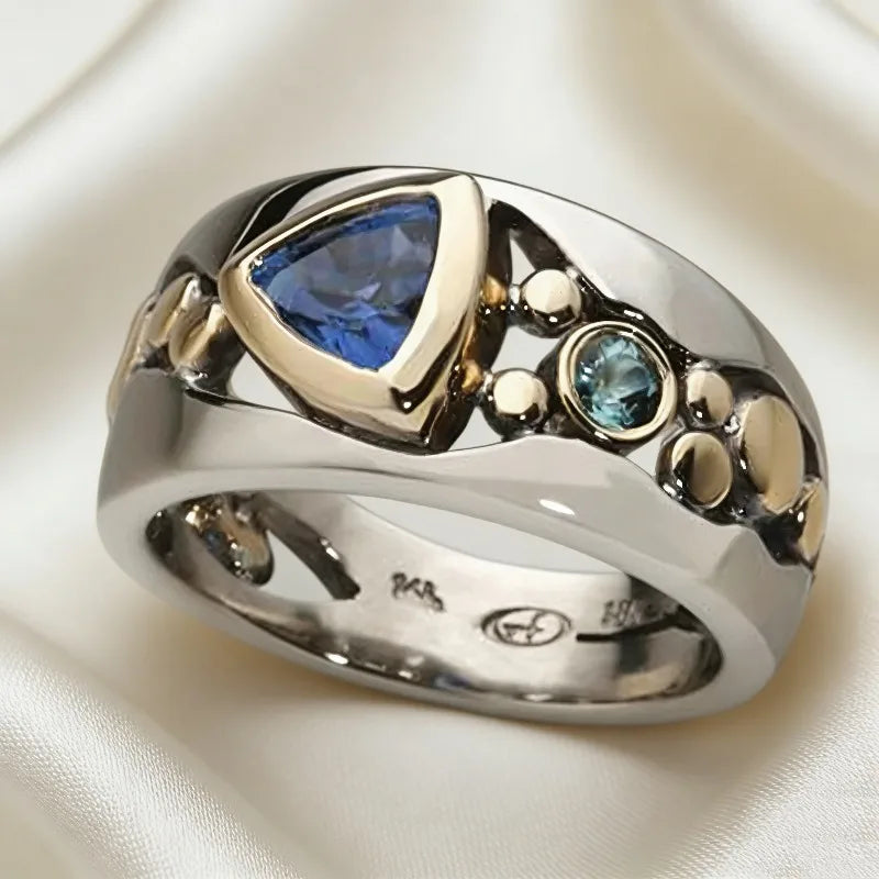 Two-Tone Multicolor Zircon Zinc Alloy Band Ring - Bold, Rare, Statement