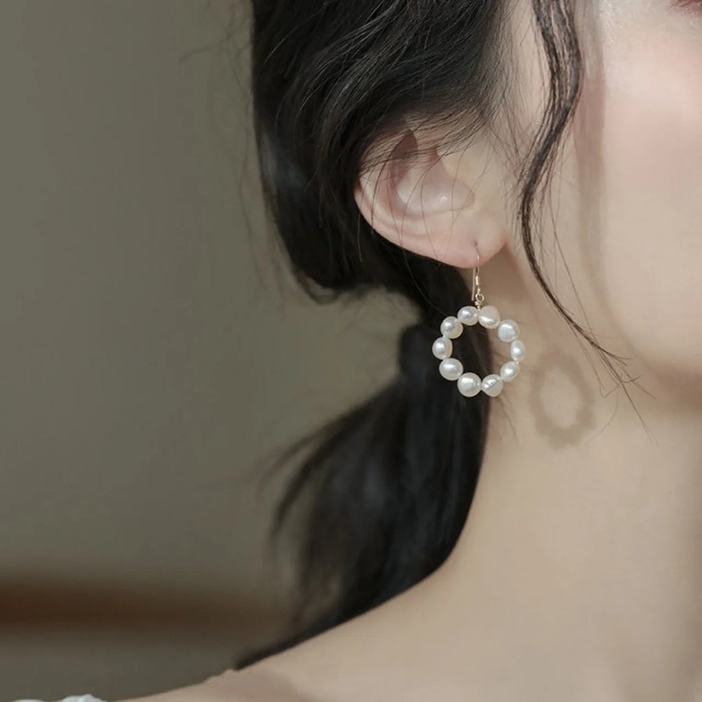 Natural Baroque Freshwater Pearl 14K Gold Filled Circle Earrings