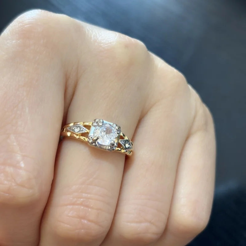 Vintage Inspired Two-Tone Cubic Zirconia Zinc Alloy Ring - Feminine, Refined