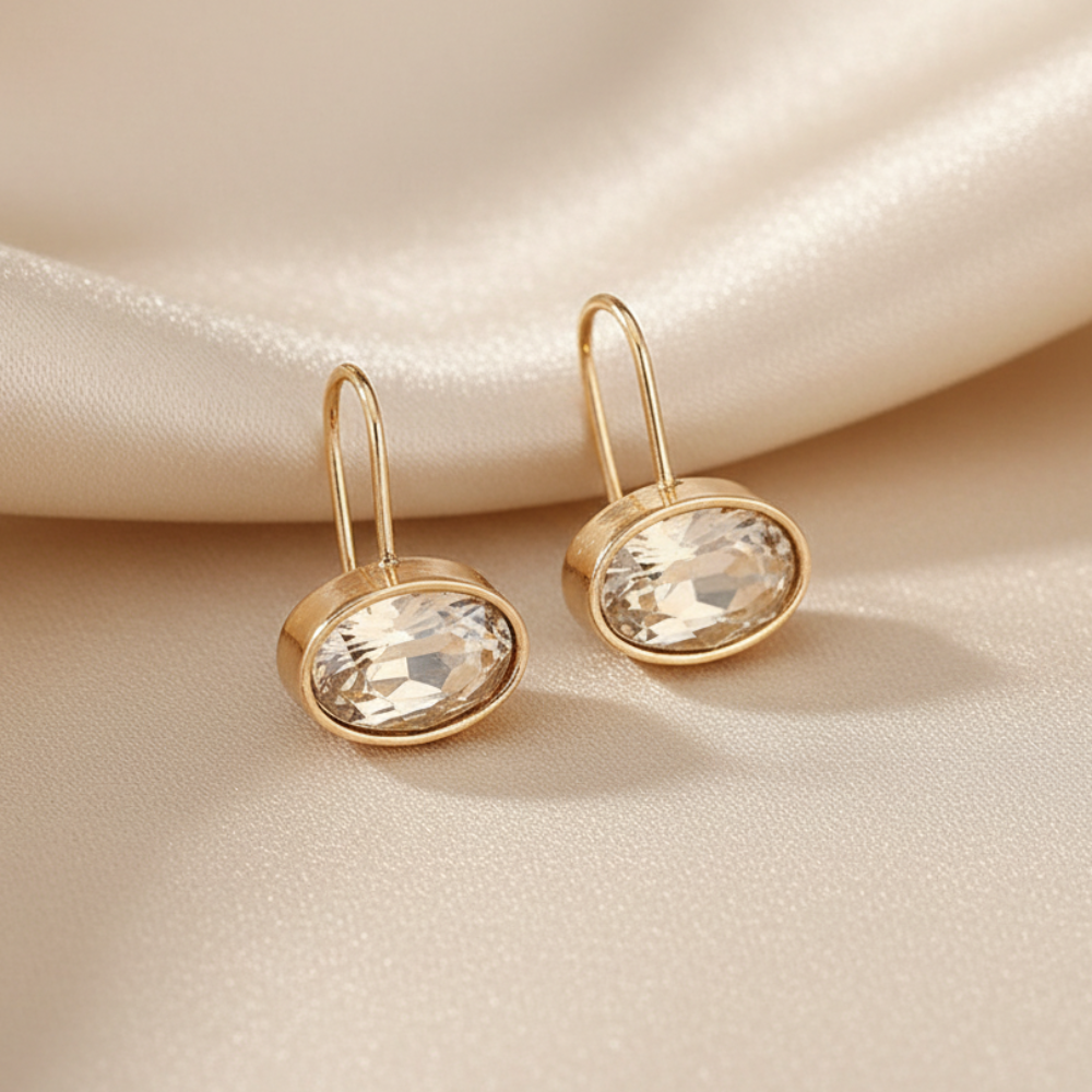 Bold Oval Champagne Stone Dangle Alloy Earrings