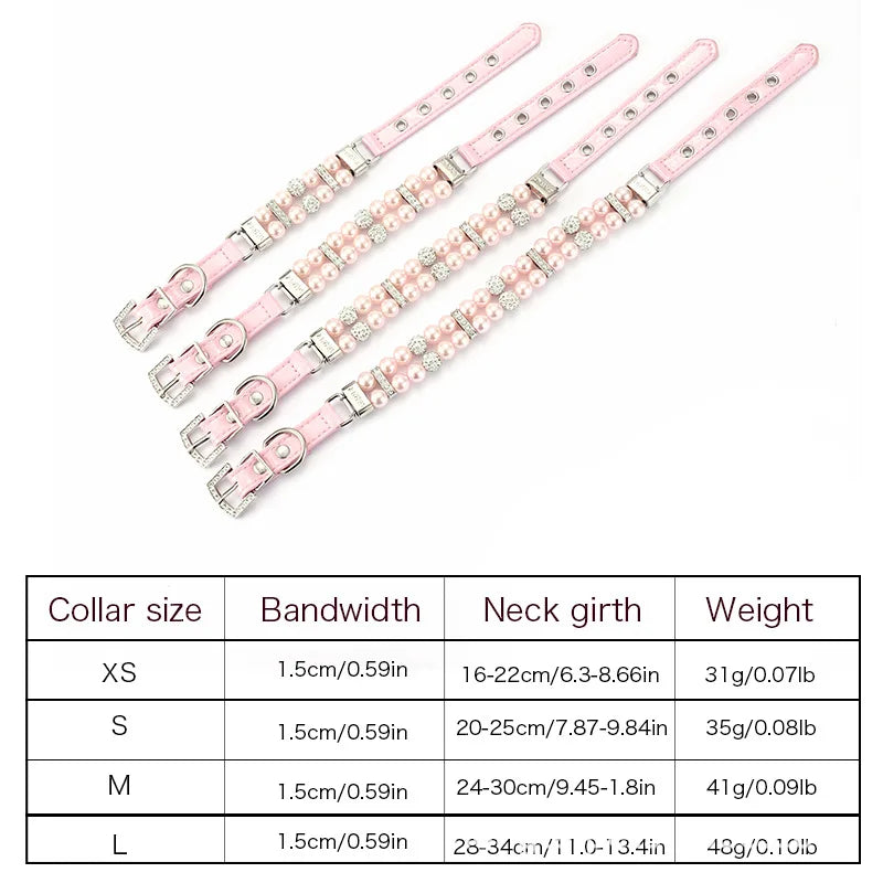 Fashionable Faux Pearl Crystals Adjustable Collar & Leash