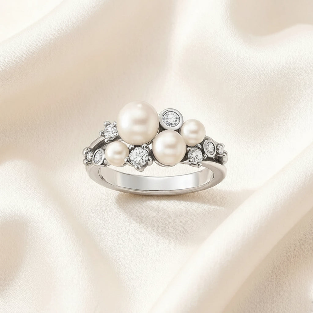 Freshwater Pearl Ring In 925 Sterling Silver with Zircon Stones