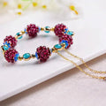 Pomegranate Fruit Blue Flower Tianhe Stone Beaded Strand Bracelet - Nature Inspired Unique
