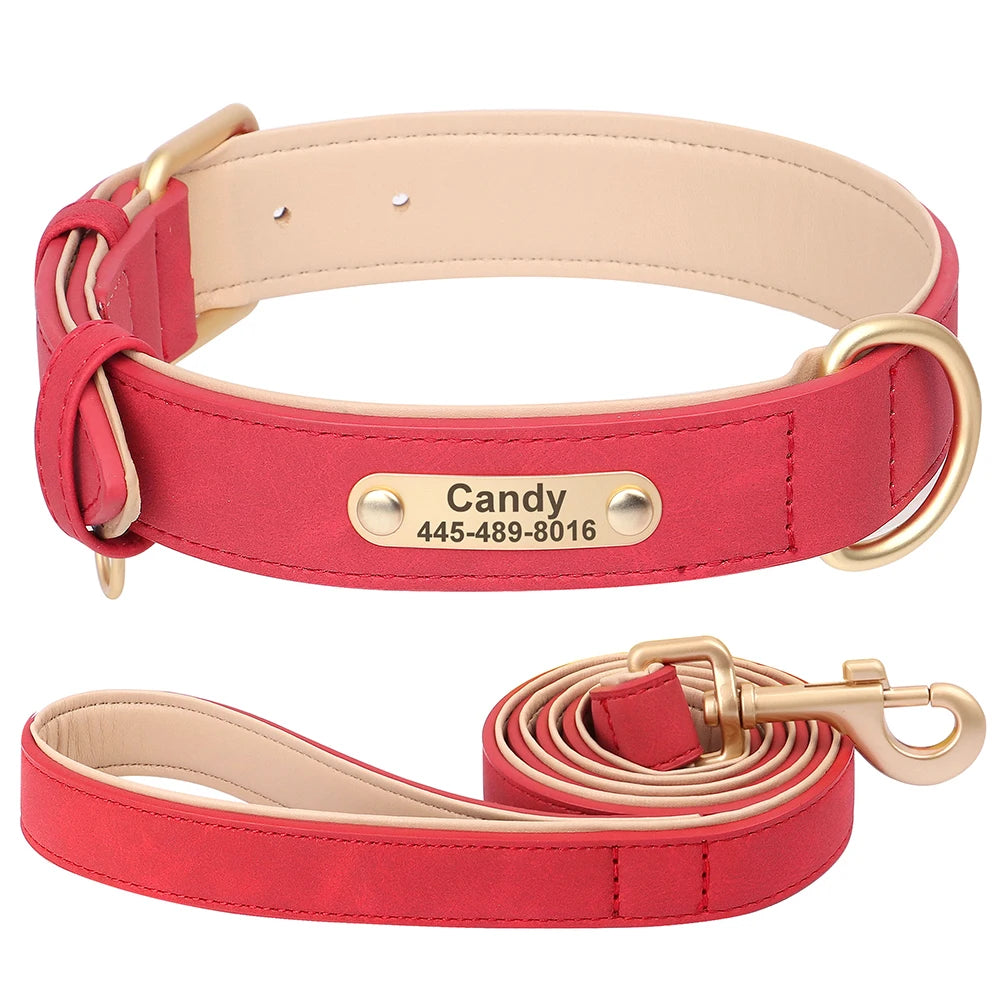 Soft Faux Leather Adjustable Dog Collar - Customize, Engrave, Name Tag, ID Necklace