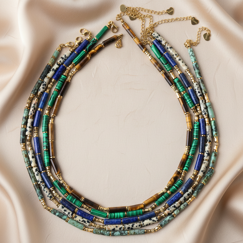 Natural African Turquoise Bead Titanium Steel Necklace