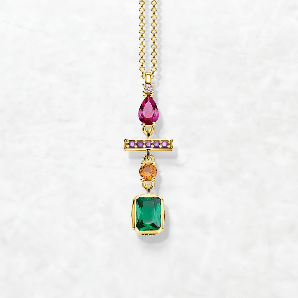 Geometric Colorful Pendant in 925 Sterling Silver with Zircon Stones
