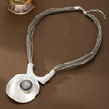 Large Metal Oval Hollow Geometric Alloy Pendant & Stone on Adjustable Multilayered Rope Chain