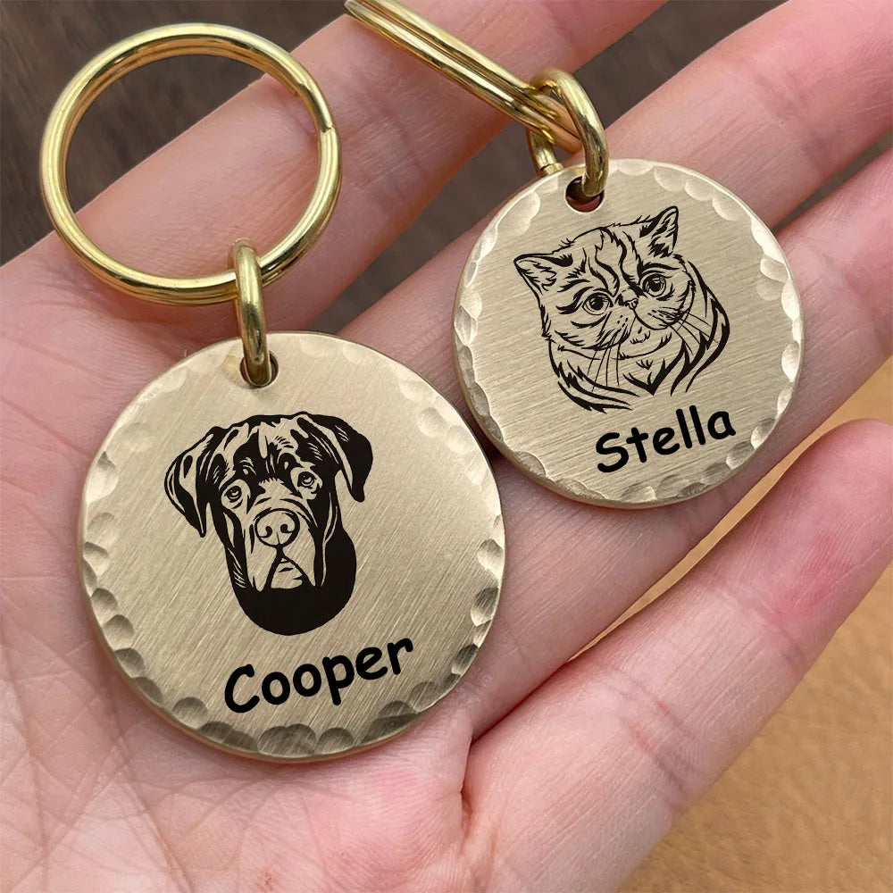 Hand Hammered Brass Pet ID Name Tag