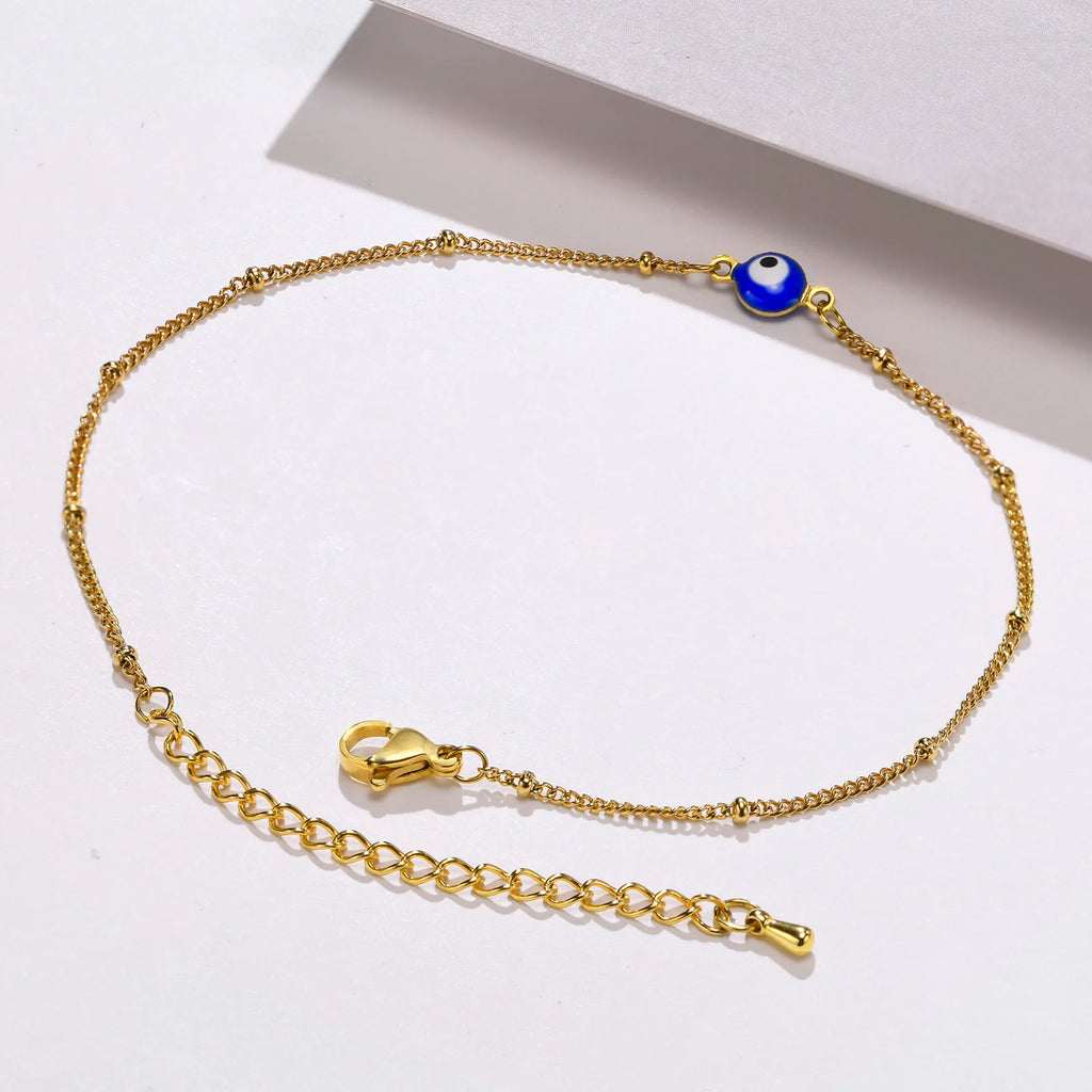 Gold-Plated Stainless-Steel Lucky Blue Evil Eye Anklet - Choose Your Style