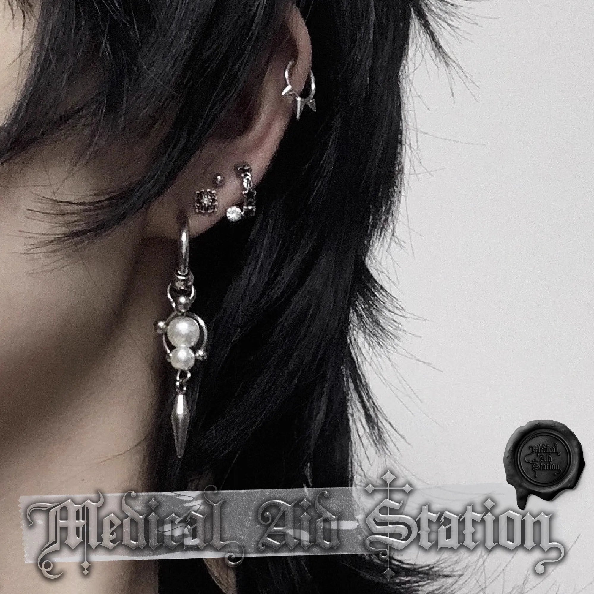 Y2K Punk Goth Spike Rivet Ball Pearl Hoop Earrings