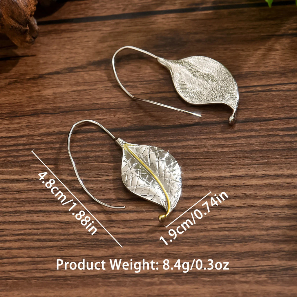 Retro Metal Foliage Two-Tone Geometric Leaf Alloy Earrings