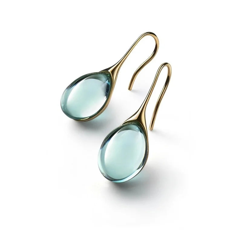 Handmade Transparent Natural Stone Water Drop Dangle Alloy Earrings