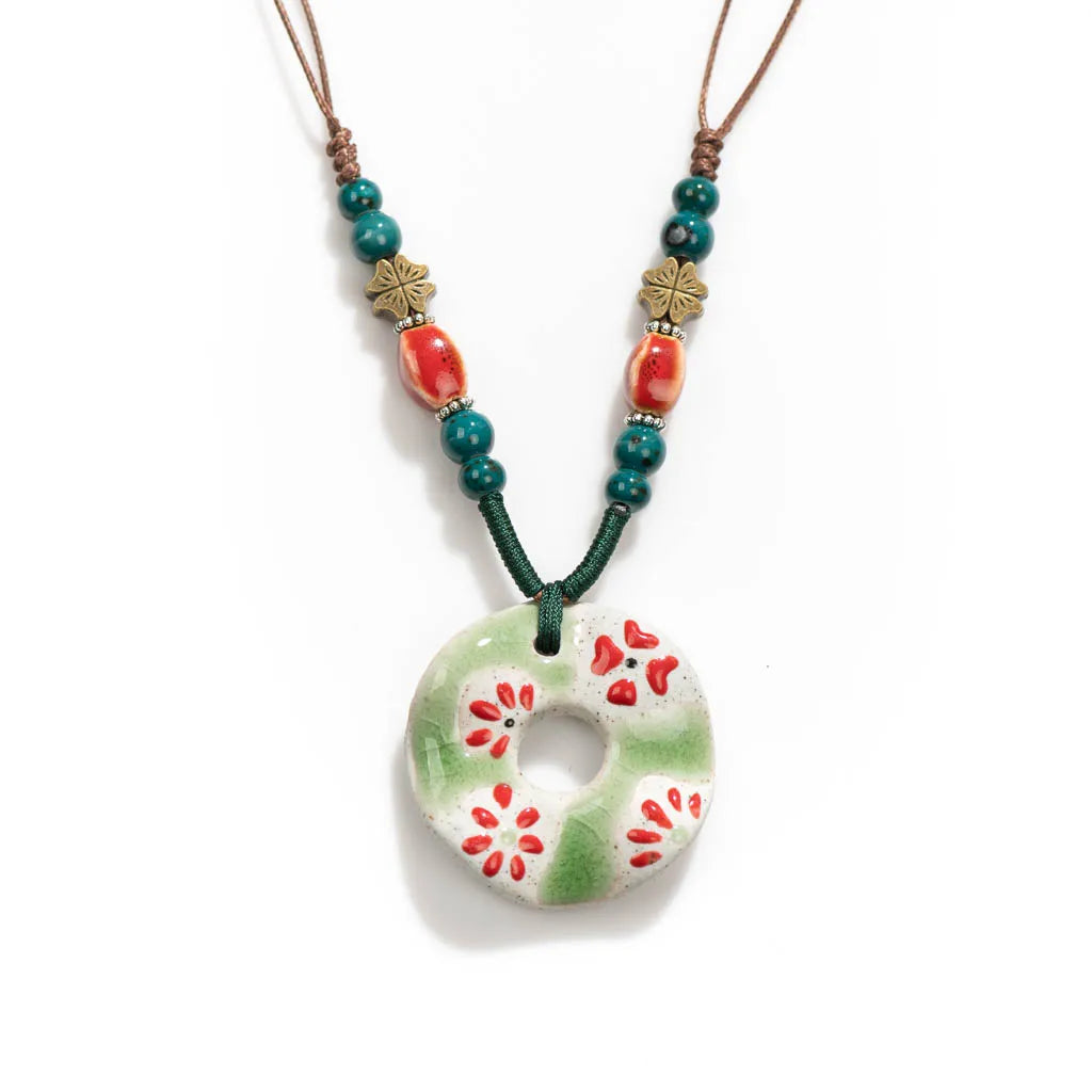 Handmade Ceramic Pendant Beads Necklace Retro