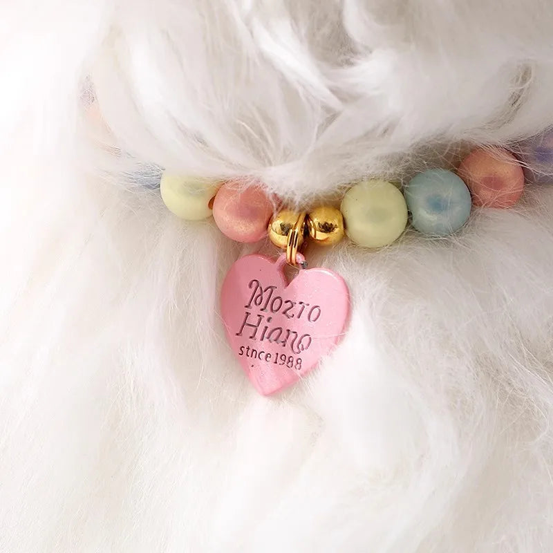 Customizable Heart Alloy Pendant Colorful Resin Bead Necklace for Cats & Dogs - Name Tag
