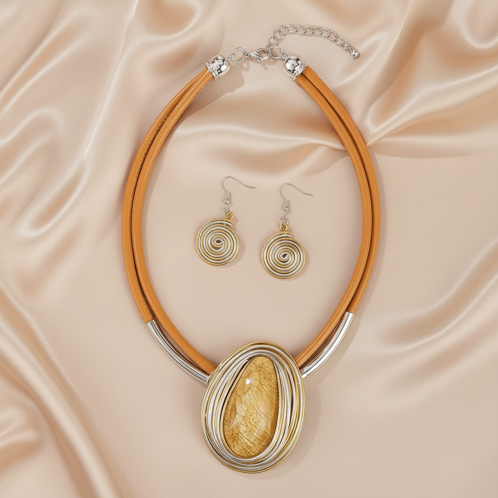 Colorful Large Crystal Oval Shape Alloy Necklace & Earrings