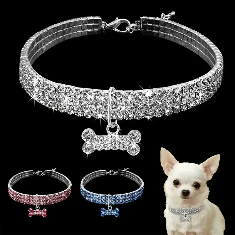 Bling Bone Pendant Collar, Pink/Blue/Silver