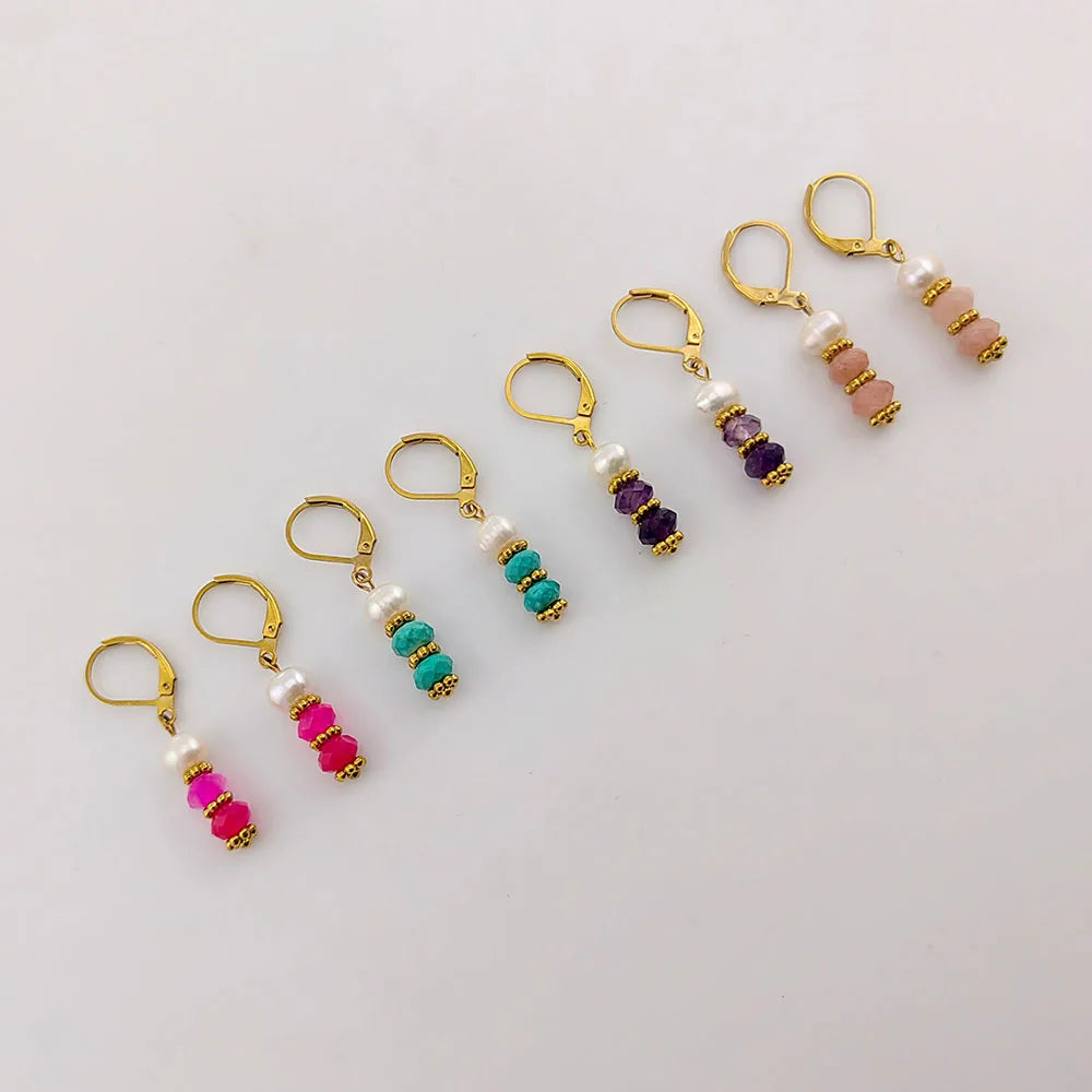 Fresh Water Pearl Crystal Drop Earrings 18K Gold Plated