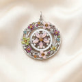 Flower Amulet Round Pendant in 925 Sterling Silver with Zircon Stones