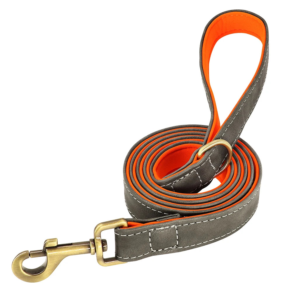 Quality Faux Leather Dog Collar Leash Set - Customize, Engrave, Name Tag