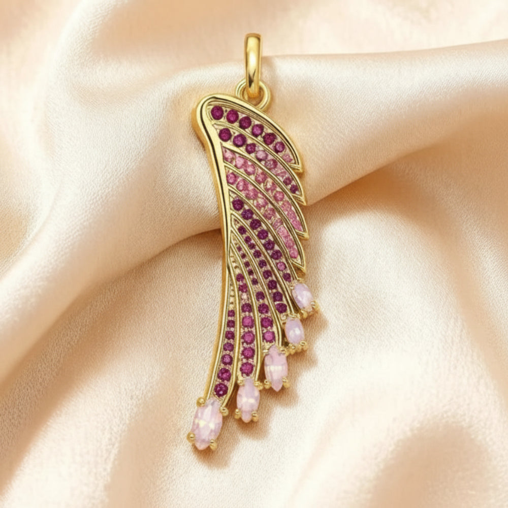 Gold Plated Hummingbird Rainbow Wing Pendant in 925 Sterling Silver