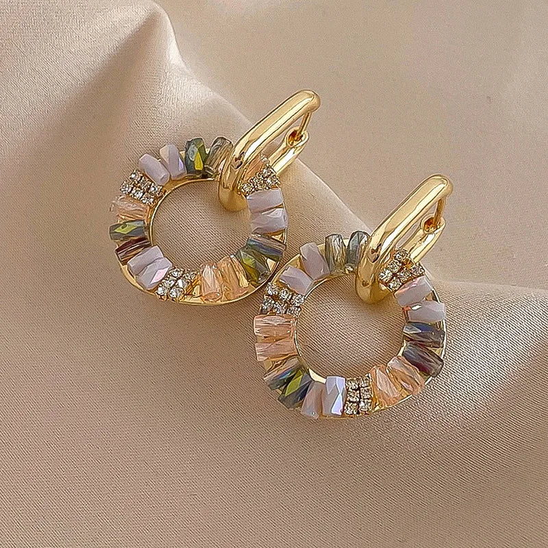 Elegant Colorful Zircon Circle Drop Alloy Earrings - Can Be Worn Separately