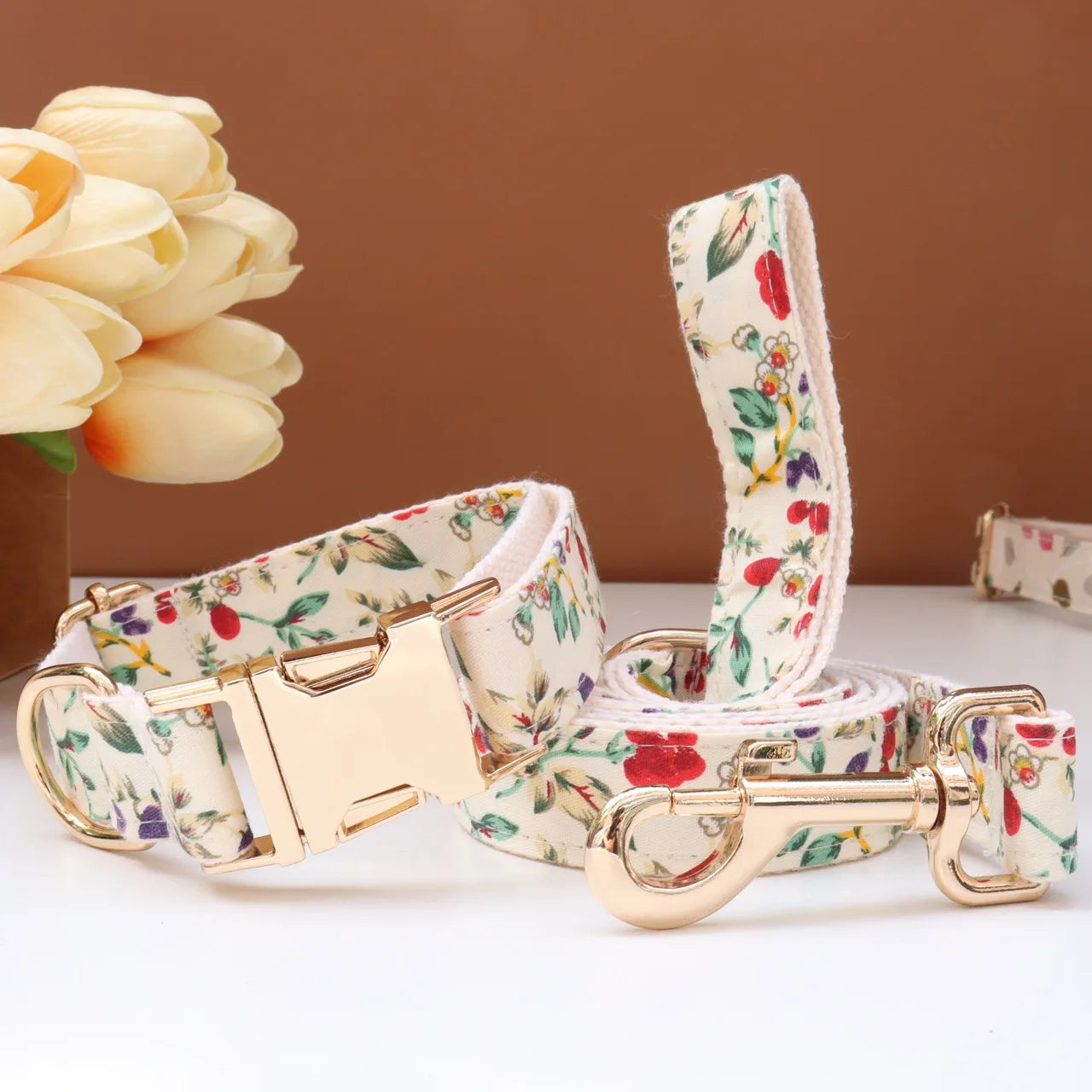 Elegant Fabric Customizable Dog Collar Set - Name Tag, Zinc Alloy Setting, Girly