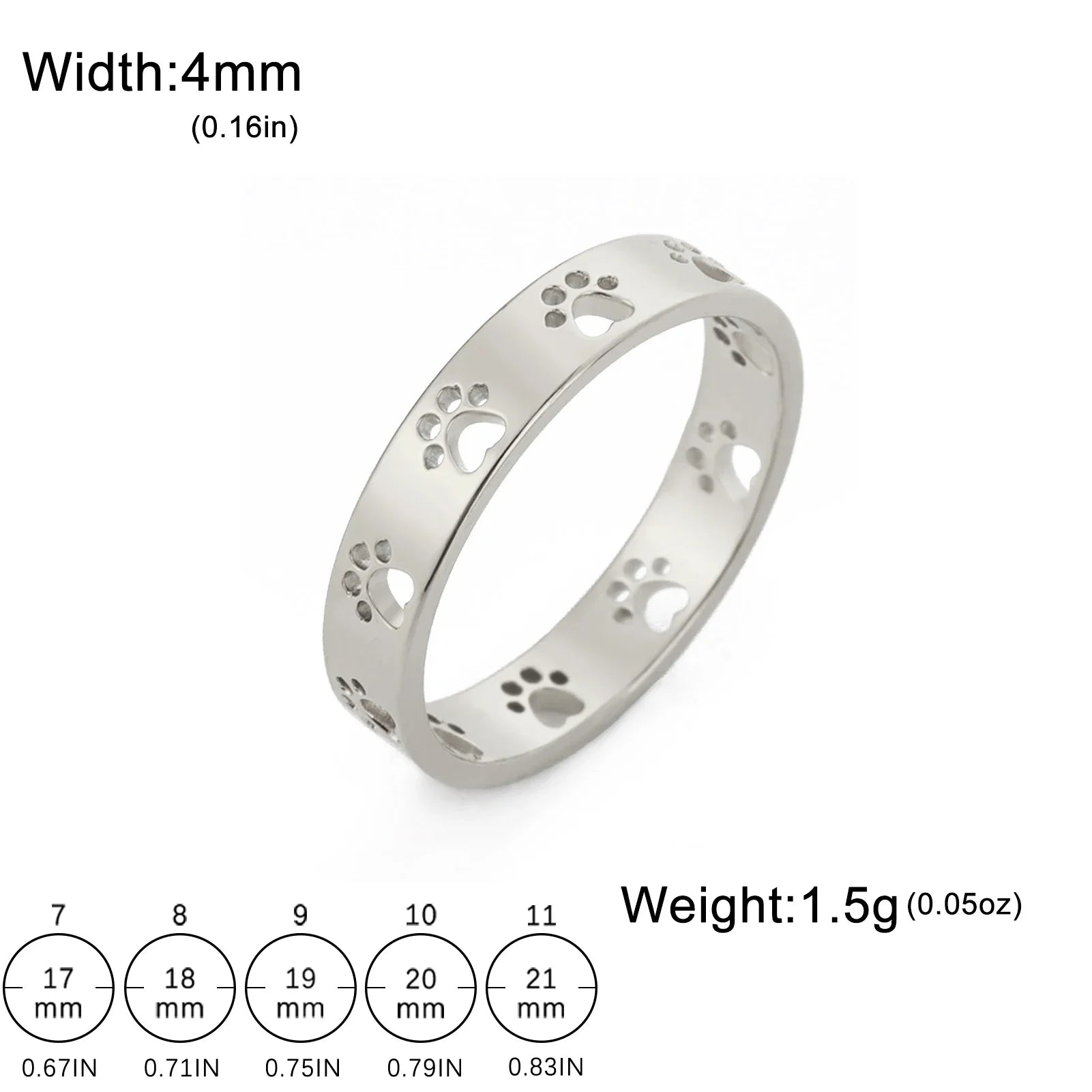 18K Gold Plated Stainless Steel Dog Paw Foot Print Ring in Gold & Silver
