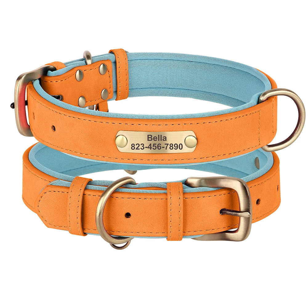 Soft Faux Leather Adjustable Dog Collar - Customize, Engrave, Name Tag, ID Necklace
