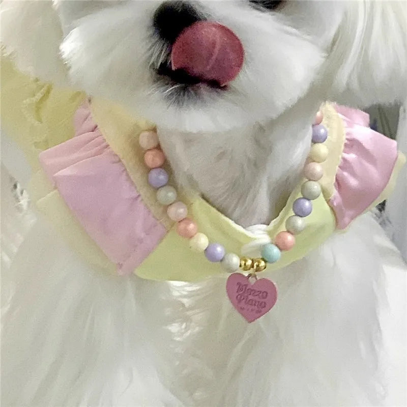 Customizable Heart Alloy Pendant Colorful Resin Bead Necklace for Cats & Dogs - Name Tag