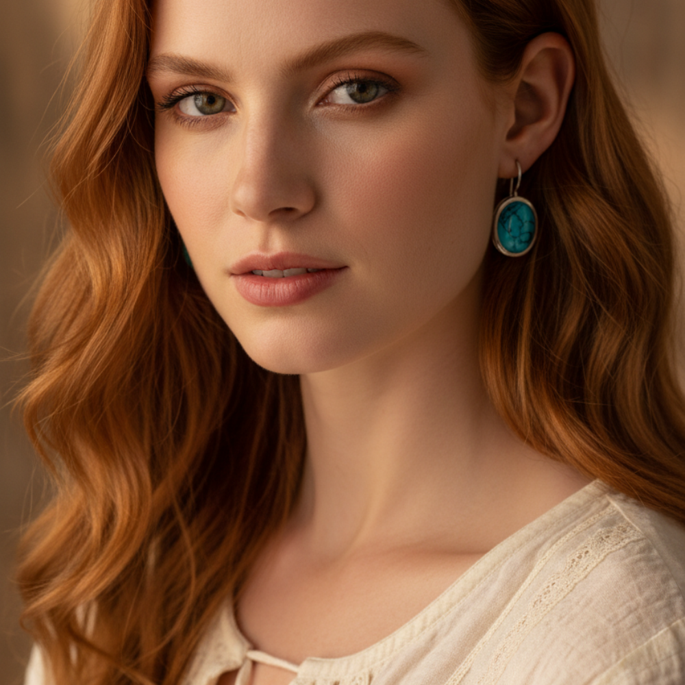 Petite Oval Drop Earrings in 925 Sterling Silver with Colorful Stone