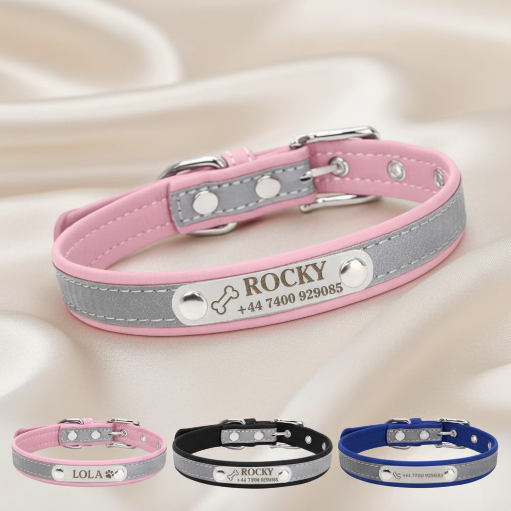 Faux Leather Adjustable Pet Collar - Customize, Engrave, Name Tag, ID Necklace