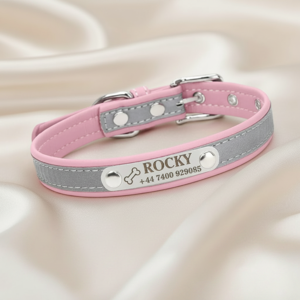 Faux Leather Adjustable Pet Collar - Customize, Engrave, Name Tag, ID Necklace