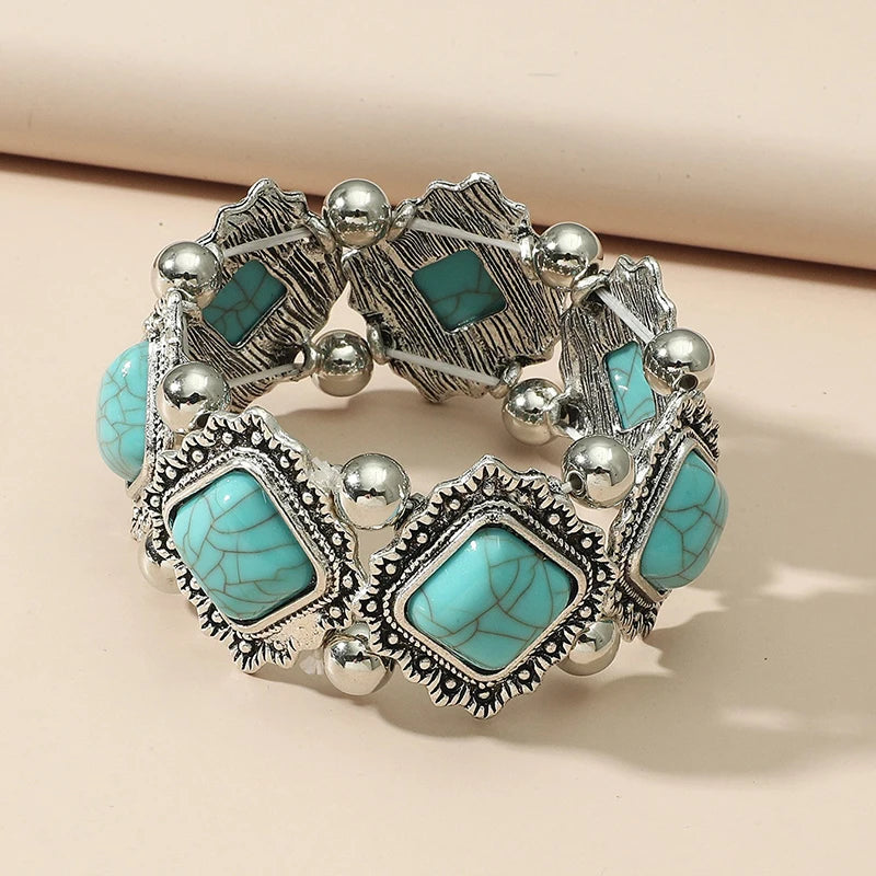 Stretchy Boho Bracelet with Acrylic Beads in Zinc Alloy Setting - Bold Statement