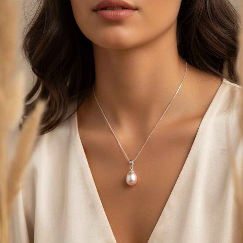 925 Sterling Silver Necklace Genuine Freshwater Pearl Pendant